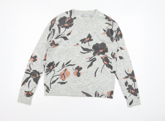 Oasis Womens Grey Floral Knit Pullover Jumper Size S