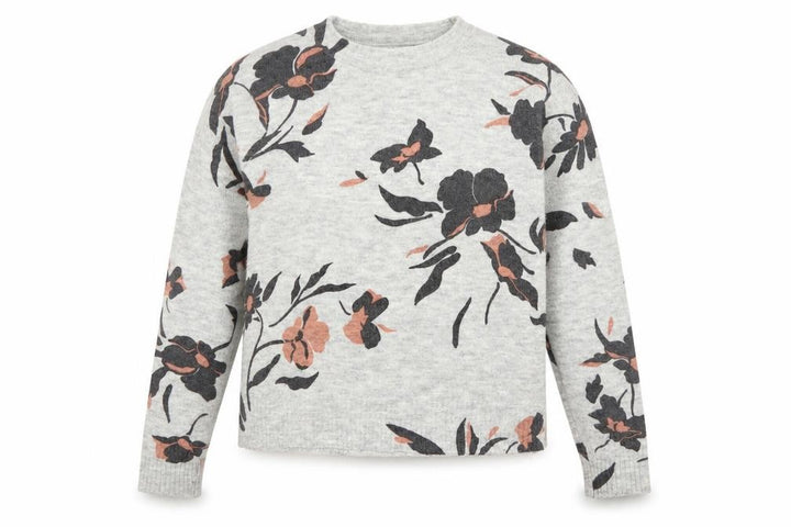 Oasis Womens Grey Floral Knit Pullover Jumper Size S