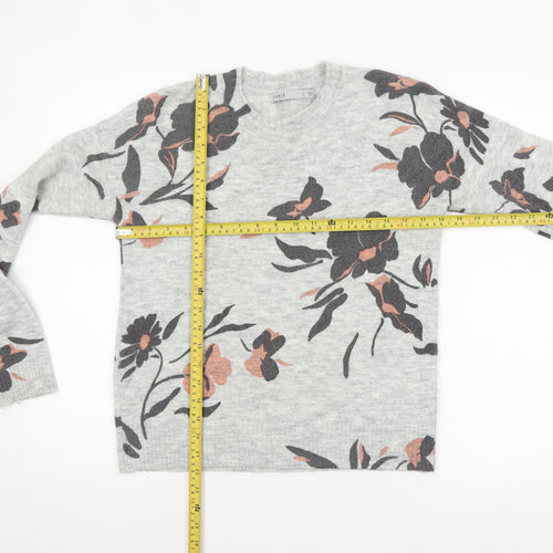 Oasis Womens Grey Floral Knit Pullover Jumper Size S