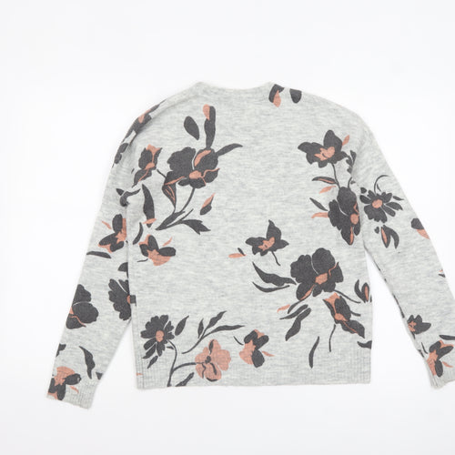 Oasis Womens Grey Floral Knit Pullover Jumper Size S