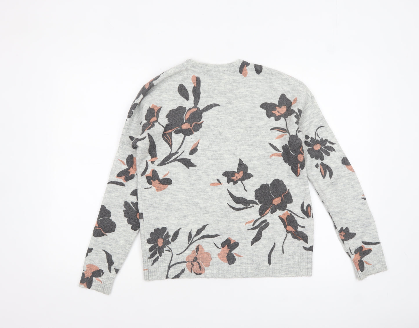 Oasis Womens Grey Floral Knit Pullover Jumper Size S