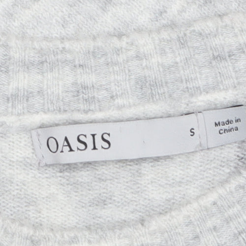 Oasis Womens Grey Floral Knit Pullover Jumper Size S