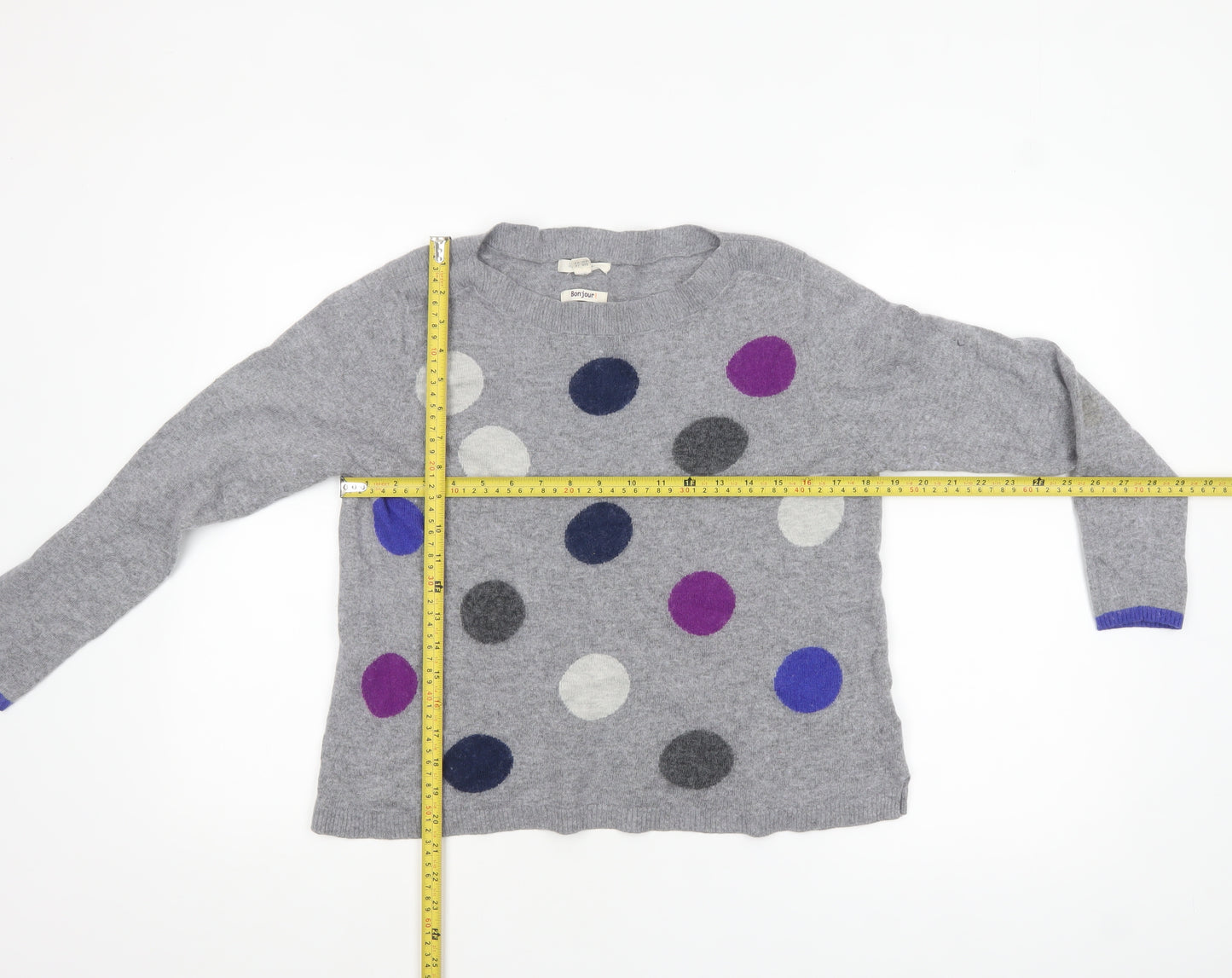 White Stuff Women's Grey Polka Dot Wool Blend Jumper UK 16