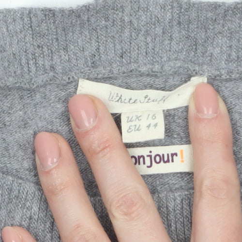 White Stuff Women's Grey Polka Dot Wool Blend Jumper UK 16