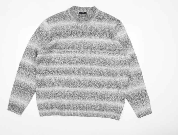 F&F Men's Grey Striped 2XL Crew Neck Pullover Jumper