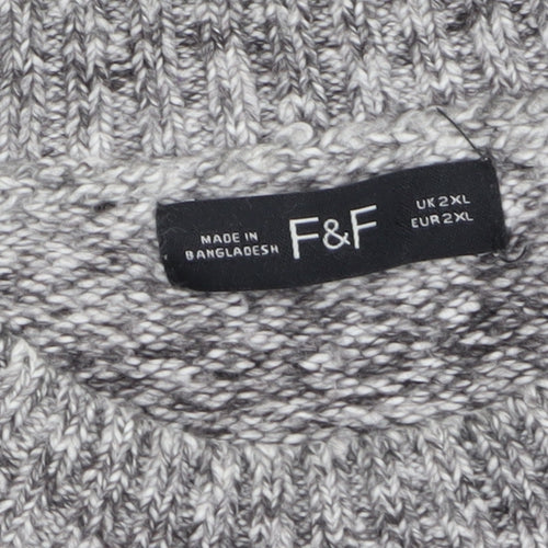 F&F Men's Grey Striped 2XL Crew Neck Pullover Jumper