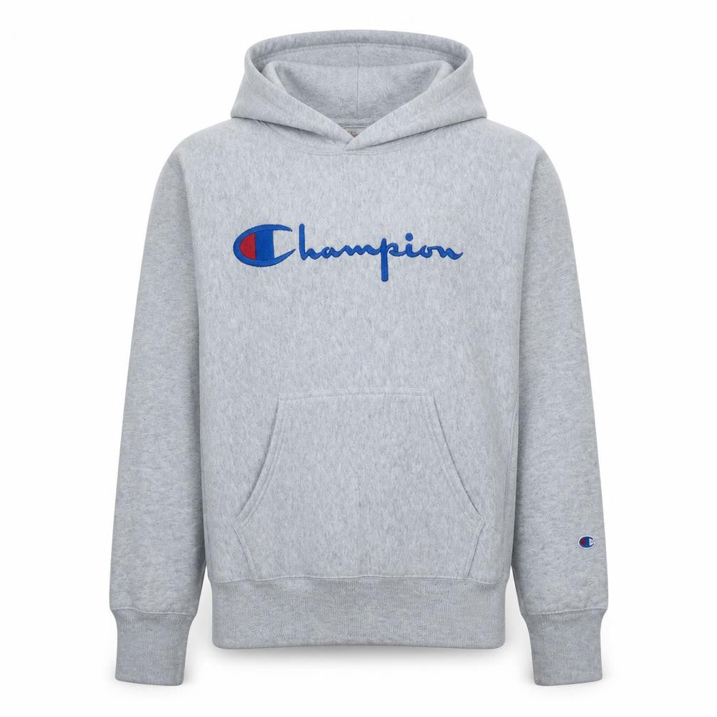 Front view of Champion Men's Grey Medium Reverse Weave Pullover Hoodie