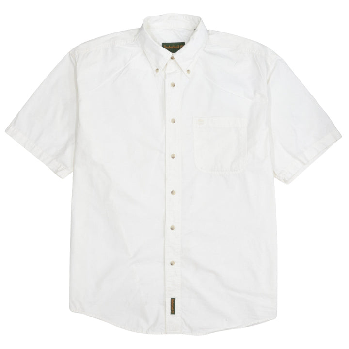 Timberland Men's White L Button-Down Cotton Short Sleeve Shirt