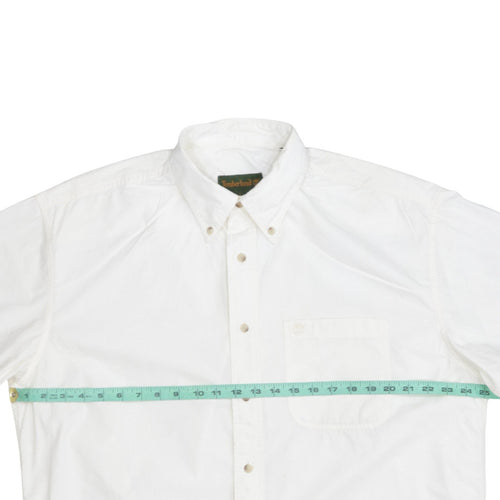 Timberland Men's White L Button-Down Cotton Short Sleeve Shirt
