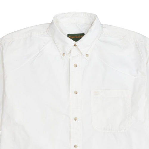 Timberland Men's White L Button-Down Cotton Short Sleeve Shirt