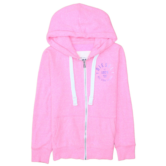 Diesel Womens Pink Full Zip Hoodie Size S - Graphic Print Casual Sweatshirt