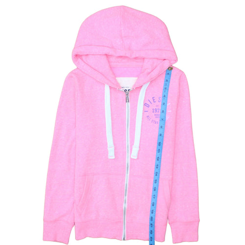 Diesel Womens Pink Full Zip Hoodie Size S - Graphic Print Casual Sweatshirt