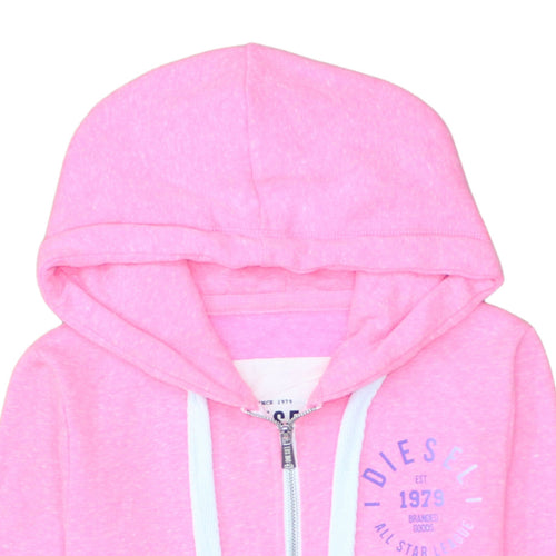 Diesel Womens Pink Full Zip Hoodie Size S - Graphic Print Casual Sweatshirt
