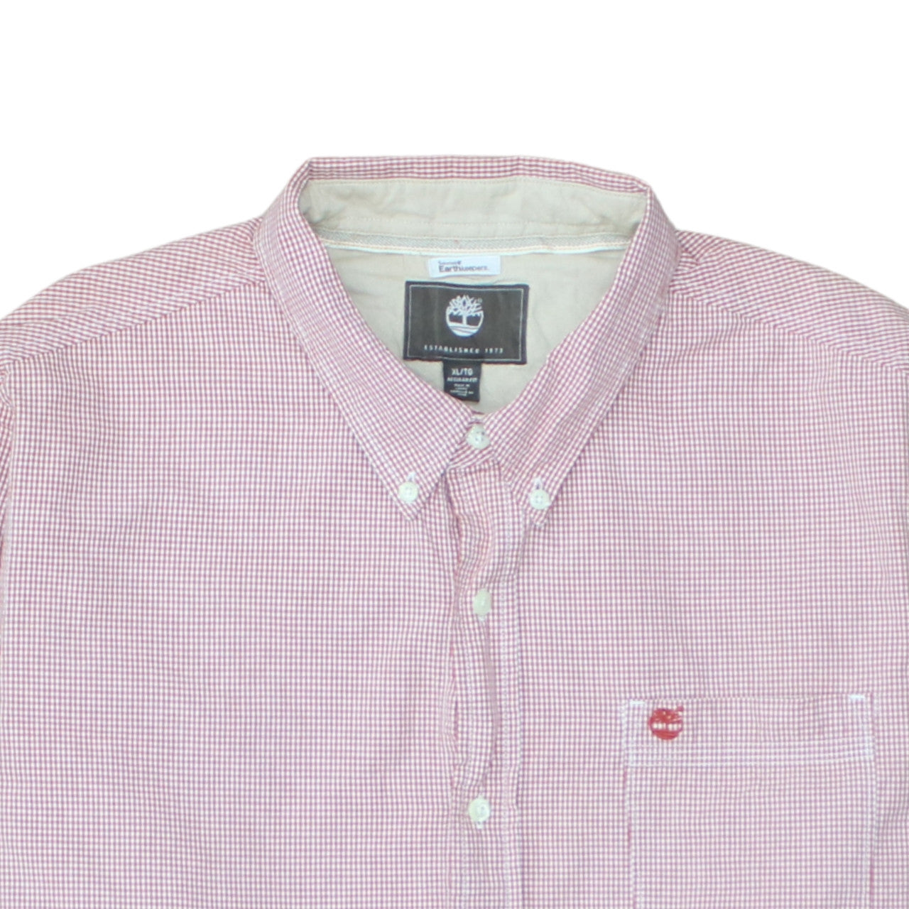 Timberland Men's Red Check Regular Fit Button-Down Cotton Shirt XL