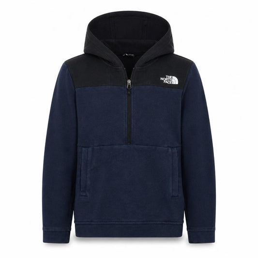 Front view of The North Face boys’ blue colourblock fleece pullover hoodie l