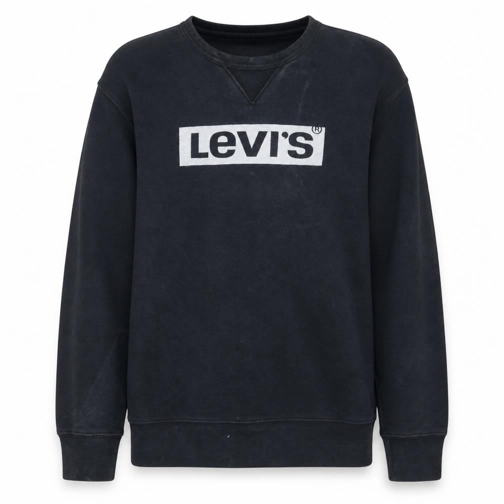 Front view of Levi's Men's Black Small Crew Neck Pullover Logo Sweatshirt