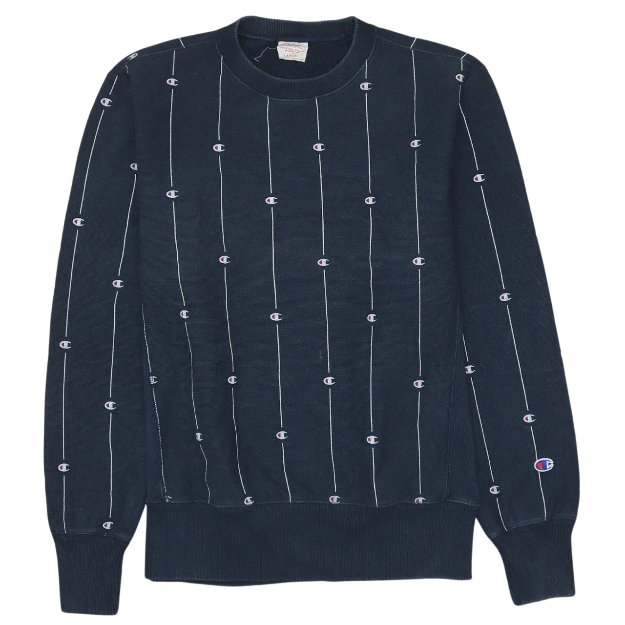 Champion Men's Navy Reverse Weave Logo Sweatshirt - Large