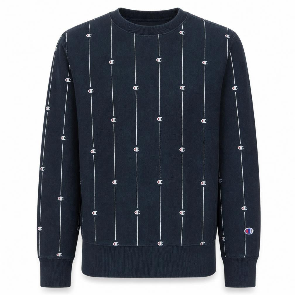 Front view of Champion Men's Navy Reverse Weave Logo Sweatshirt - Large