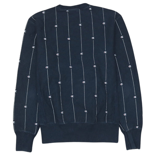 Champion Men's Navy Reverse Weave Logo Sweatshirt - Large