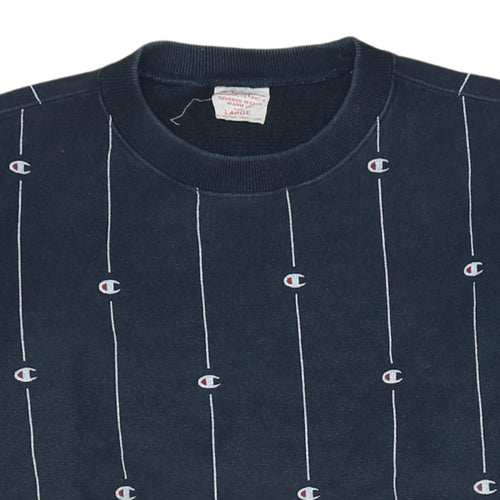 Champion Men's Navy Reverse Weave Logo Sweatshirt - Large