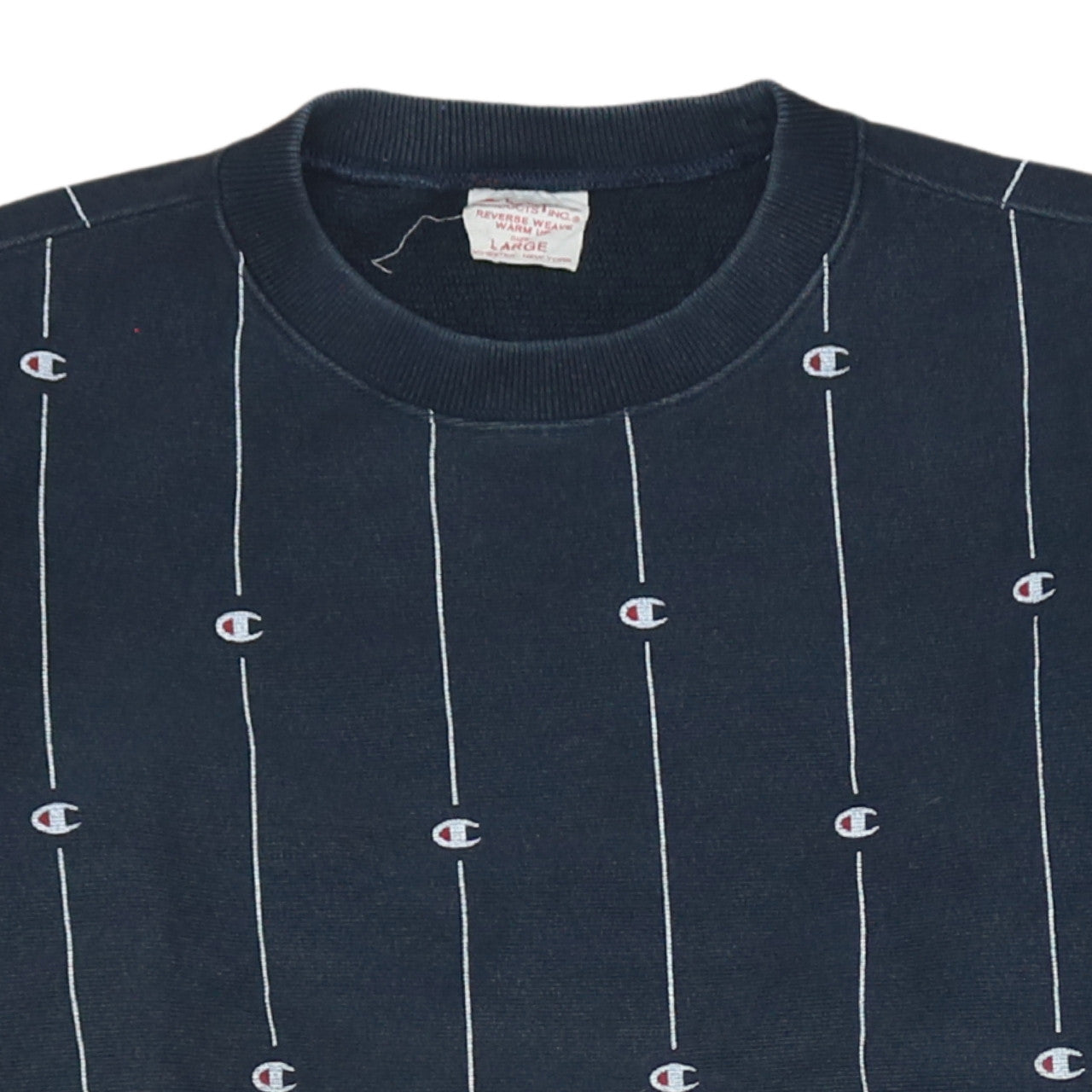 Champion Men's Navy Reverse Weave Logo Sweatshirt - Large