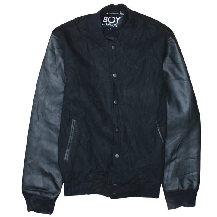Boy London Women’s Black Varsity Jacket L Embroidered Logo Cotton Faux Leather