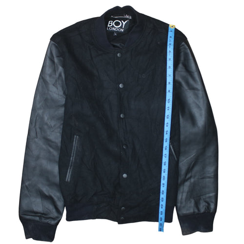 Boy London Women’s Black Varsity Jacket L Embroidered Logo Cotton Faux Leather