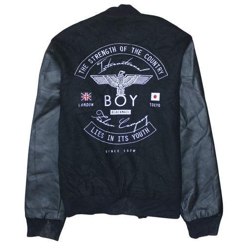 Boy London Women’s Black Varsity Jacket L Embroidered Logo Cotton Faux Leather