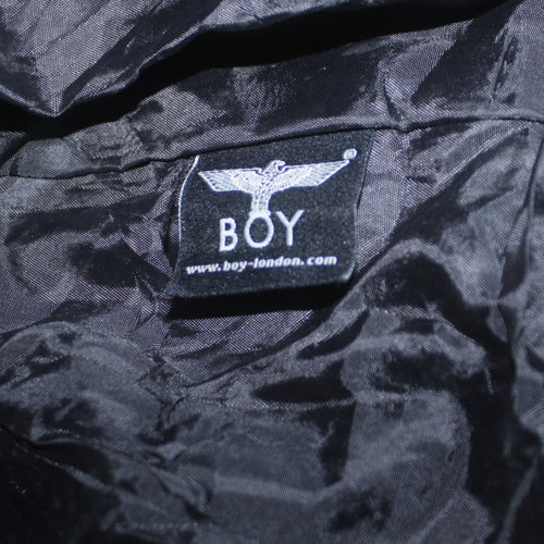 Boy London Women’s Black Varsity Jacket L Embroidered Logo Cotton Faux Leather