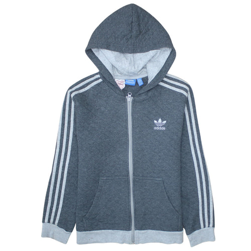 Adidas Boys Grey Full Zip Hoodie 13-14 Years Classic Sports Logo