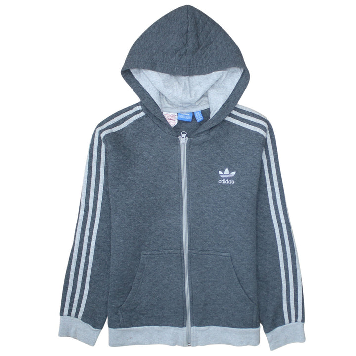 Adidas Boys Grey Full Zip Hoodie 13-14 Years Classic Sports Logo