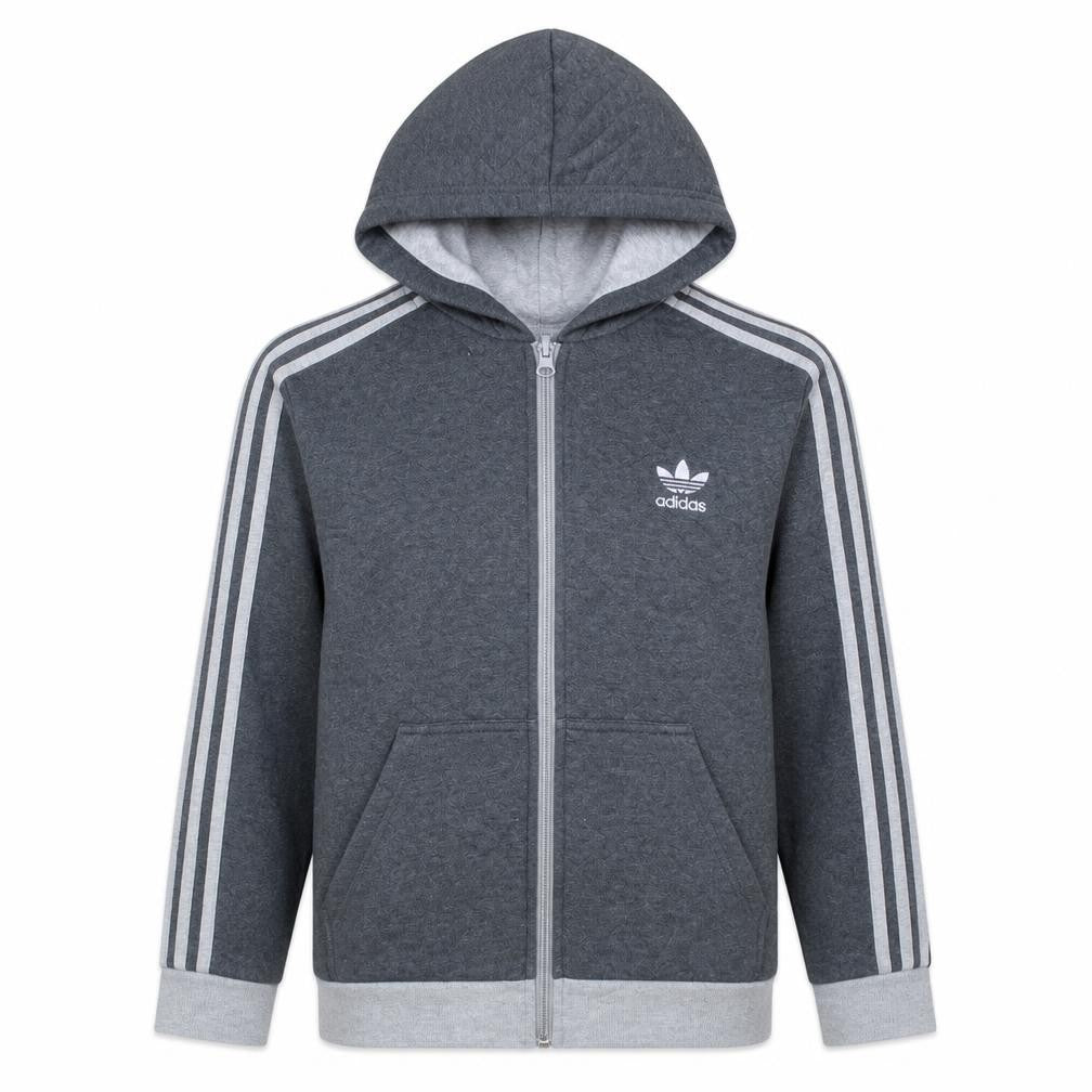 Adidas Boys Grey Full Zip Hoodie 13-14 Years Classic Sports Logo
