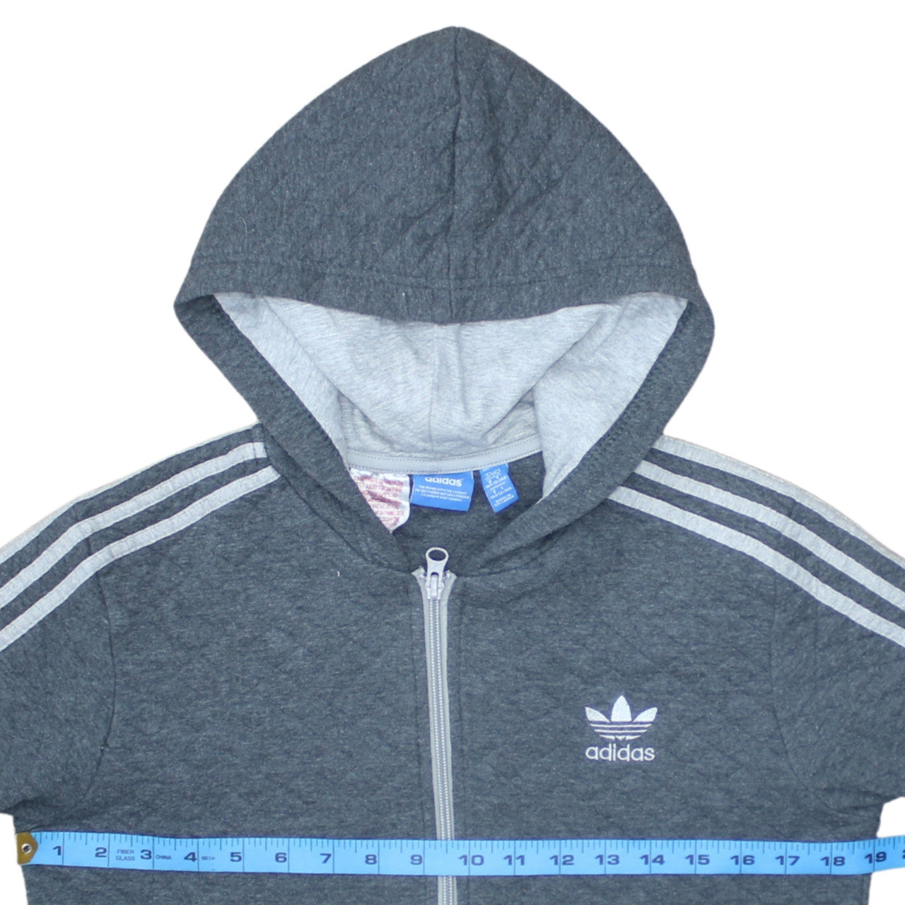 Adidas Boys Grey Full Zip Hoodie 13-14 Years Classic Sports Logo