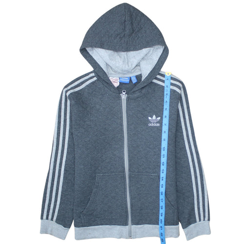 Adidas Boys Grey Full Zip Hoodie 13-14 Years Classic Sports Logo