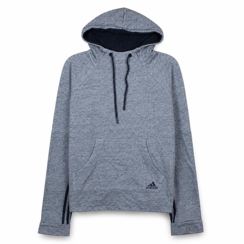 Front view of Adidas women’s blue hoodie medium pullover hooded sweatshirt