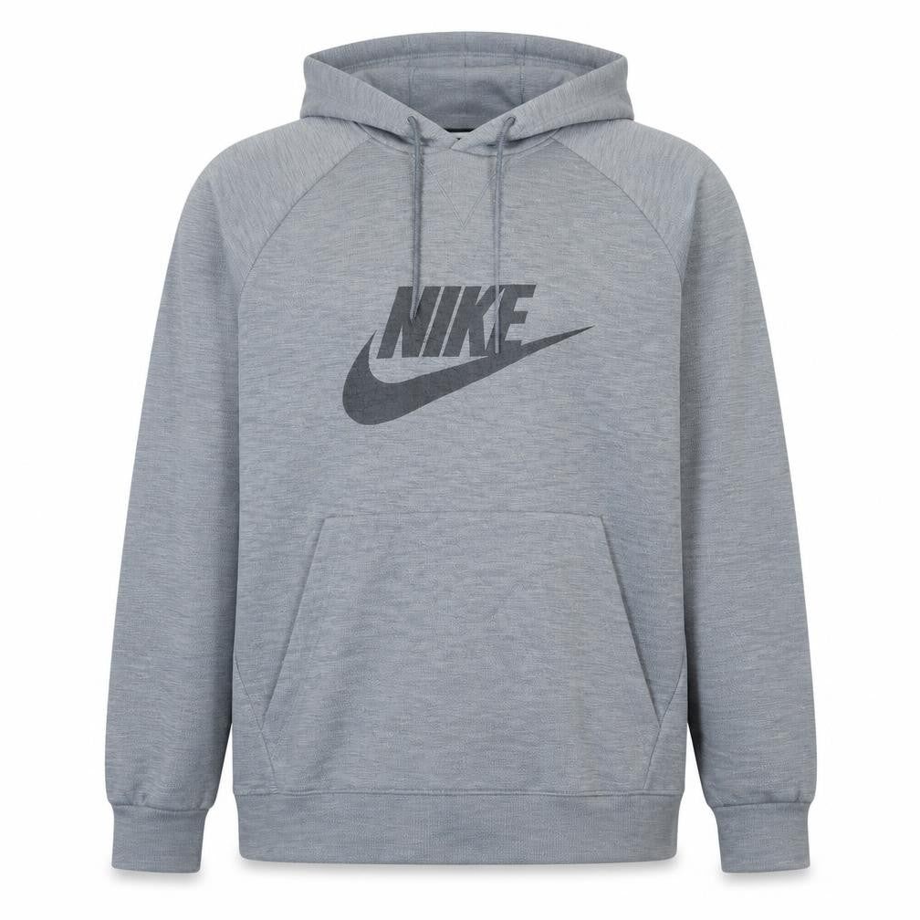 Front view of Nike Men's Grey XL Pullover Hoodie with Logo Print