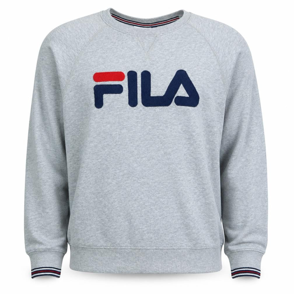 Front view of Fila Men's Grey Logo Pullover Sweatshirt, size S