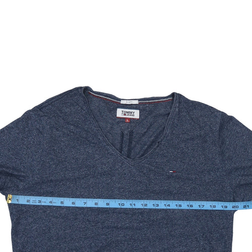Tommy Jeans Mens Blue V-Neck Slim Fit Short Sleeve T-Shirt L