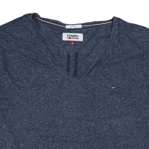 Tommy Jeans Mens Blue V-Neck Slim Fit Short Sleeve T-Shirt L