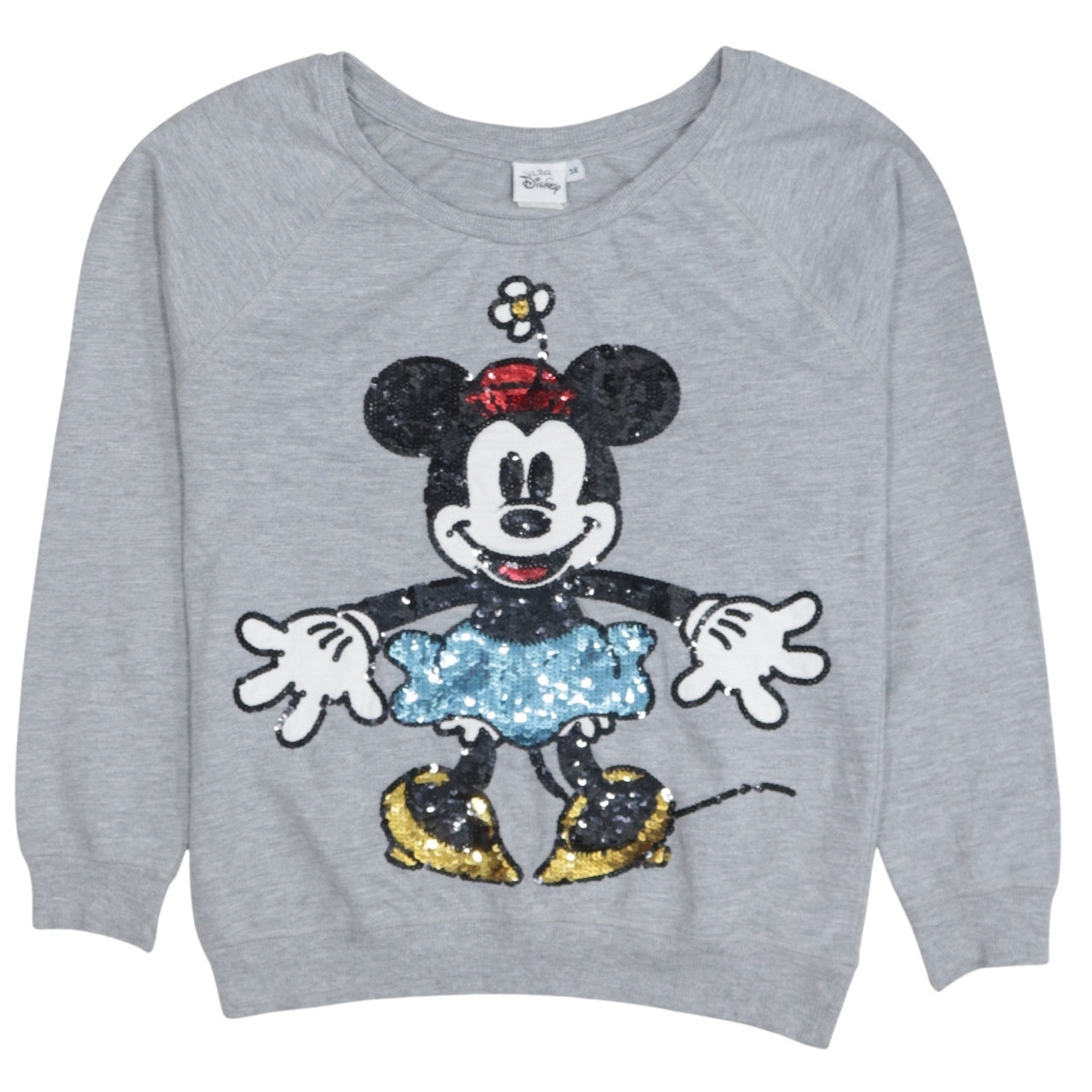 Sara Disney Women Grey Sequin Minnie Mouse Pullover Sweatshirt Size 10