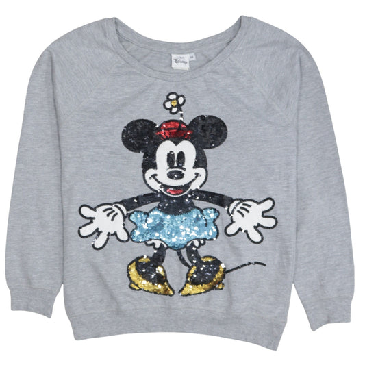 Sara Disney Women Grey Sequin Minnie Mouse Pullover Sweatshirt Size 10
