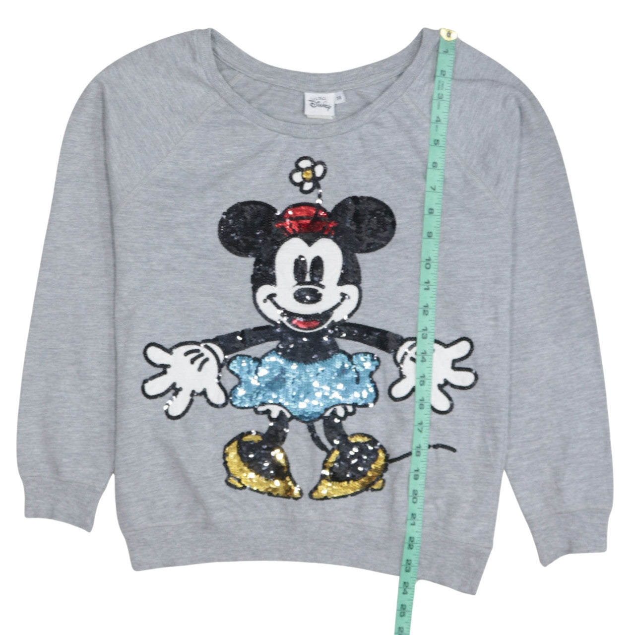 Sara Disney Women Grey Sequin Minnie Mouse Pullover Sweatshirt Size 10