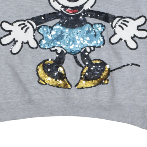 Sara Disney Women Grey Sequin Minnie Mouse Pullover Sweatshirt Size 10