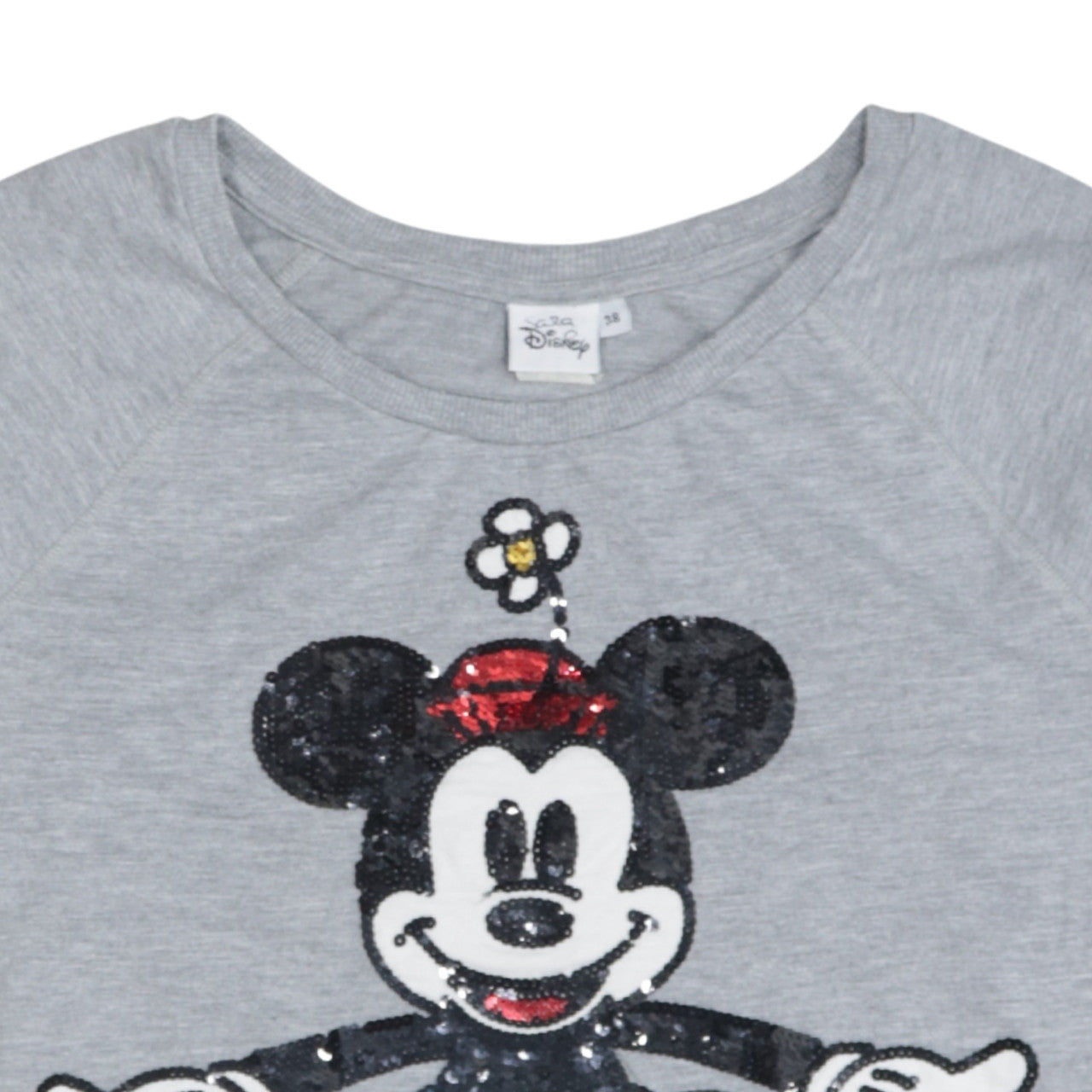 Sara Disney Women Grey Sequin Minnie Mouse Pullover Sweatshirt Size 10