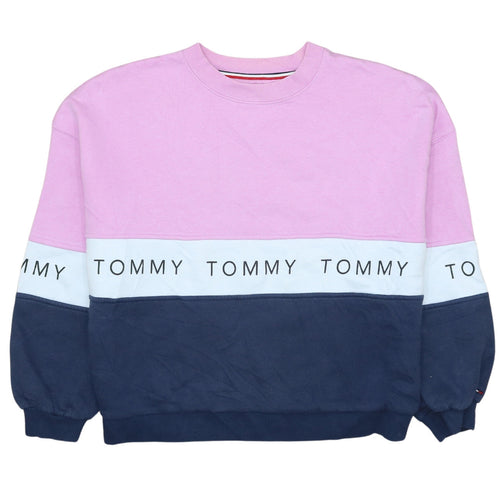 Tommy Jeans Women's Pink Navy Colourblock Logo Sweatshirt Size S