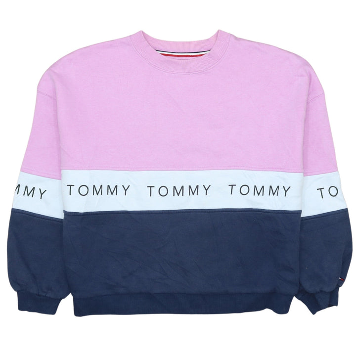 Tommy Jeans Women's Pink Navy Colourblock Logo Sweatshirt Size S