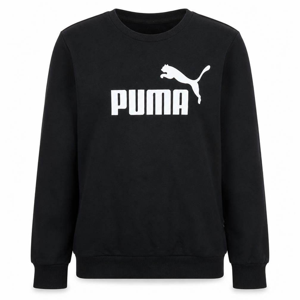 Front view of Puma Women's Black Small Crew Neck Pullover Sweatshirt Logo Print