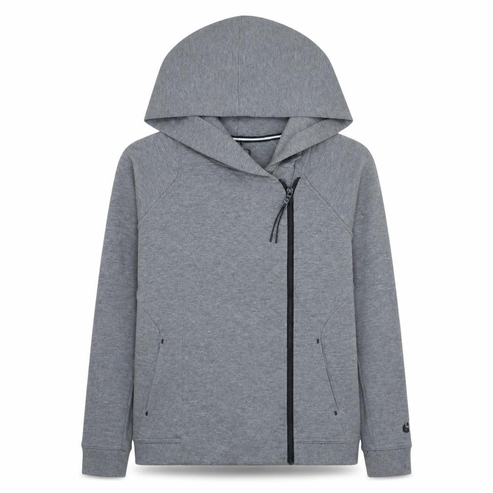 Nike Women Grey Full Zip Hoodie Small Asymmetric Zip Cotton Blend