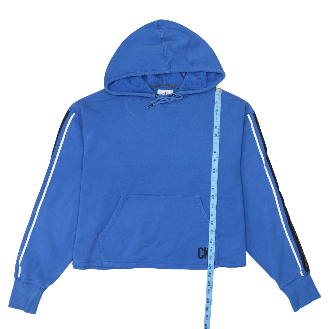 Calvin Klein Jeans Women Blue Pullover Hoodie M Logo Tape Cotton