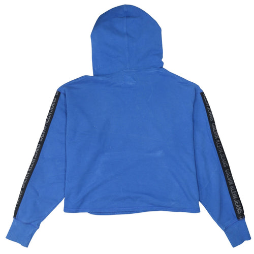Calvin Klein Jeans Women Blue Pullover Hoodie M Logo Tape Cotton